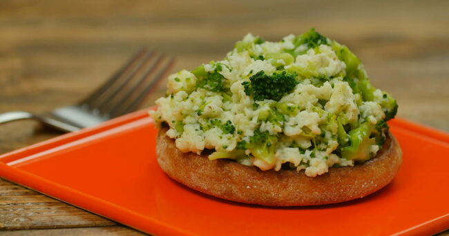 Broccoli and Cheese Egg White Scramble on Whole-Wheat English Muffin