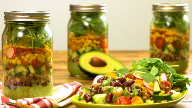Mason Jar Taco Salad with Avocado-Cilantro Dressing
