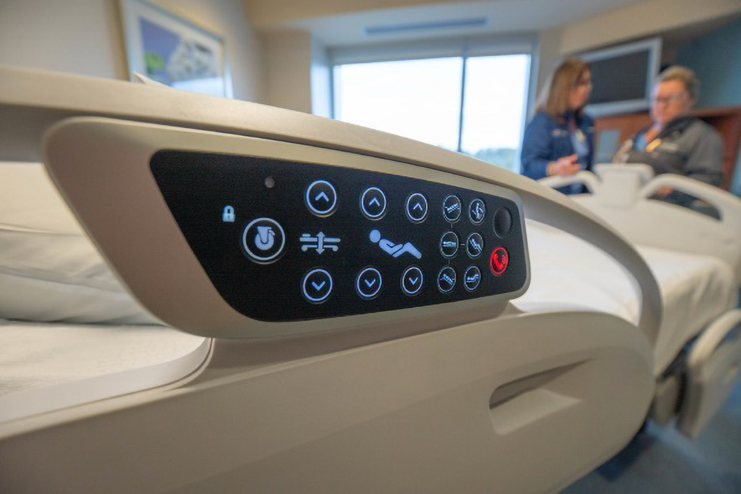 A detailed view of the ProCuity® hospital bed’s patient-centric clinical dashboard, which provides caregivers with increased visibility to safe bed configuration and bed exit alarm activity to help prevent falls.