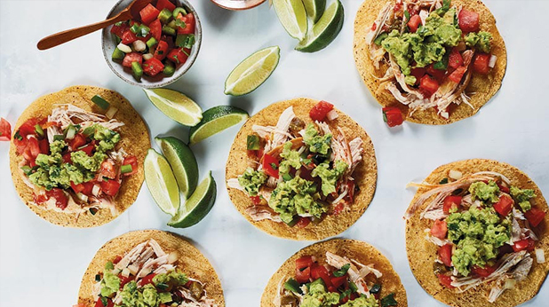 Pulled Turkey Tostadas with Cucumber Guacamole